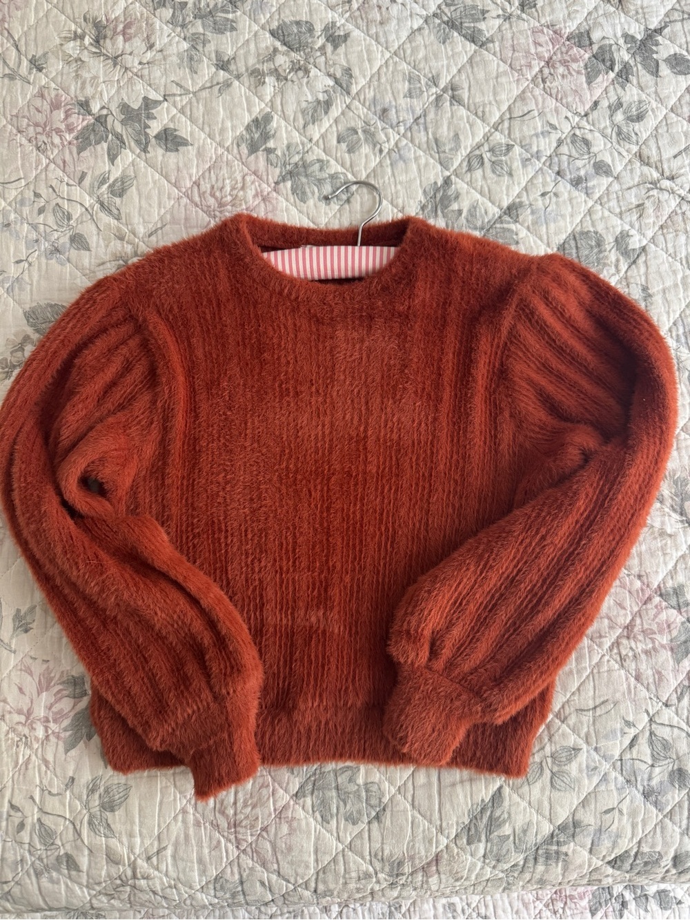 Cozy Rust Orange Fuzzy Crewneck Sweater
